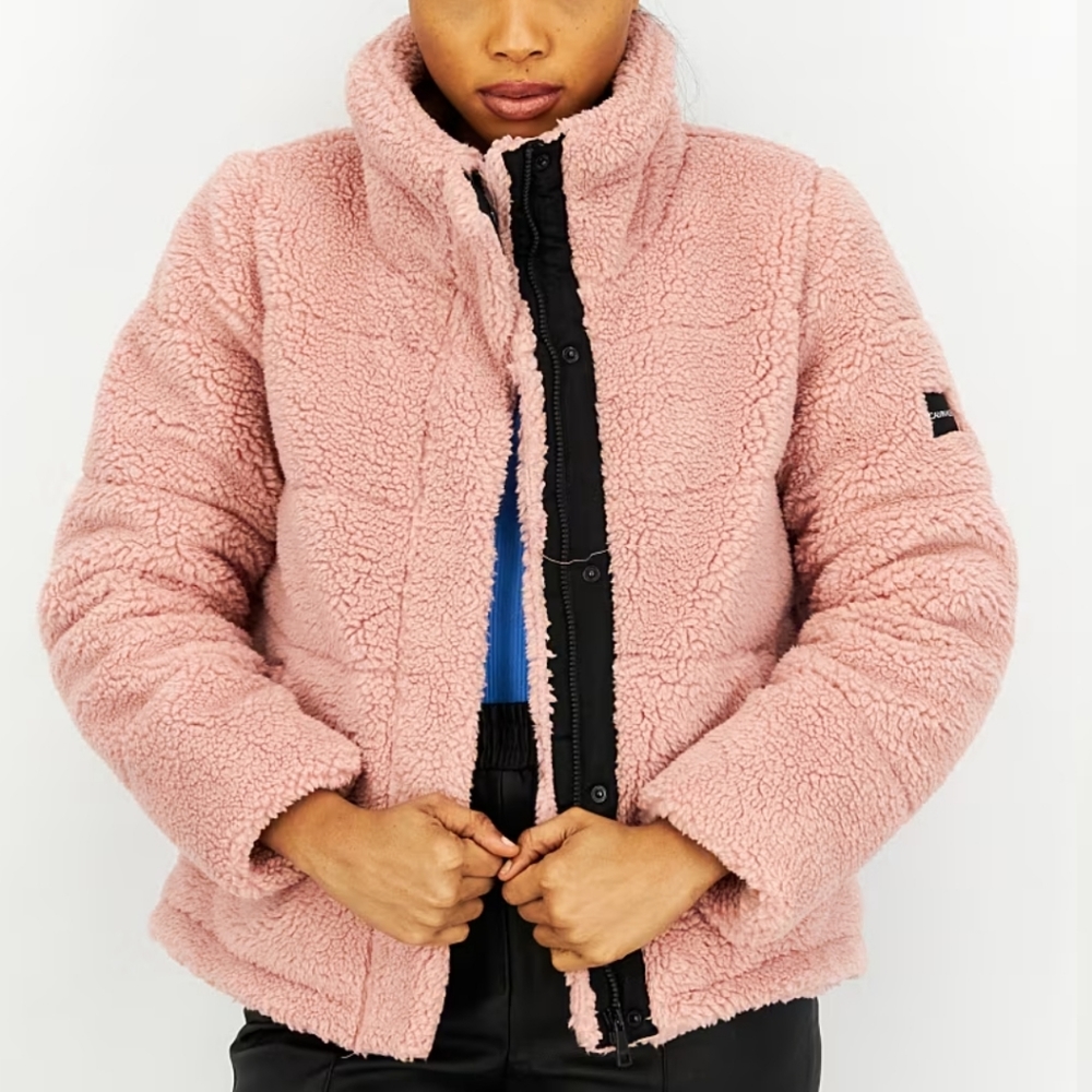 🏷️Calvin Klein Teddy Trucker Sherpa Pink Jacket Size Medium